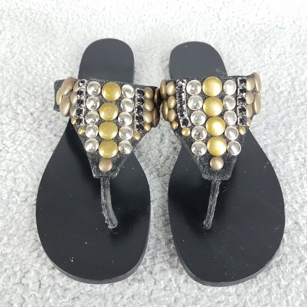 Suecomma Bonnie Sandals Women's US 7 FR 38 Black Embellished Thong Flip Flop